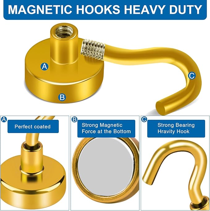 LOVIMAG Cruise Ship Essentials, 85Lb Magnetic Hooks for Cruise Cabins, Strong Magnetic Hooks for Hanging, Refrigerator, Celling, Grill, Fridge, Kitchen-12Pack