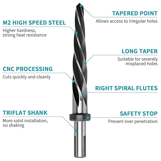 3/4" Reamer Bit for Steel Metal Wood,HSS 3/4" Tapered Reamer Drill Bit Bridge/Construction with 1/2" Shank Chuck Alloy to Align Existing Hole and Enlarge Hole