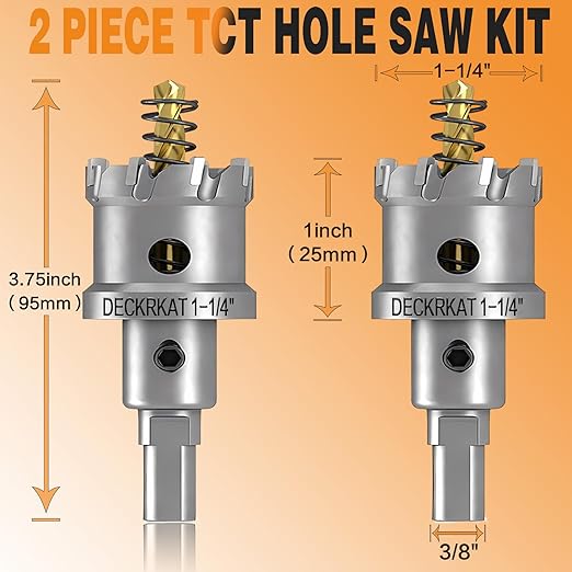 2-Pack 1-1/4" TCT Hole Saws for Hard Metal, Heavy Duty 32mm Tungsten Carbide Tipped Hole Cutters Set with Spring-Loaded Pilot Drill Bits for Stainless Steel, Metal, Iron, and Plastic