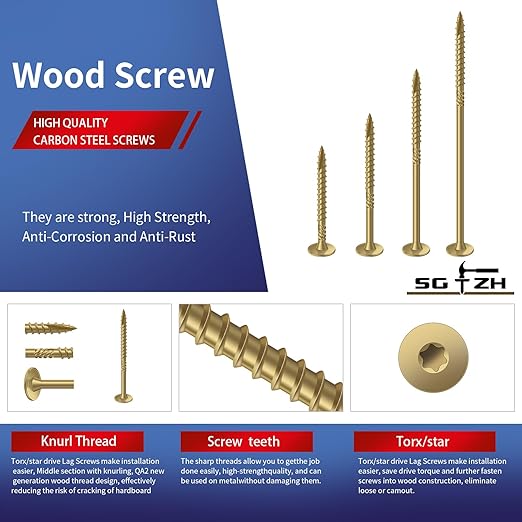 #14 x 6 Inch Outdoor Structural Wood Deck Screws (148Pcs/8lb), Carbon Steel, Tan, Flat Head, Rust Resistant Epoxy Coated, T30 Star Bit