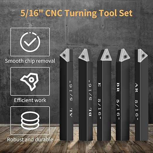 5/16" Indexable Carbide Turning Inserts Holder Set for Machining Lathes, 5 Pcs Set Metal Lathe Tools Inserts Bits with Carbide Inserts TCMT090204.