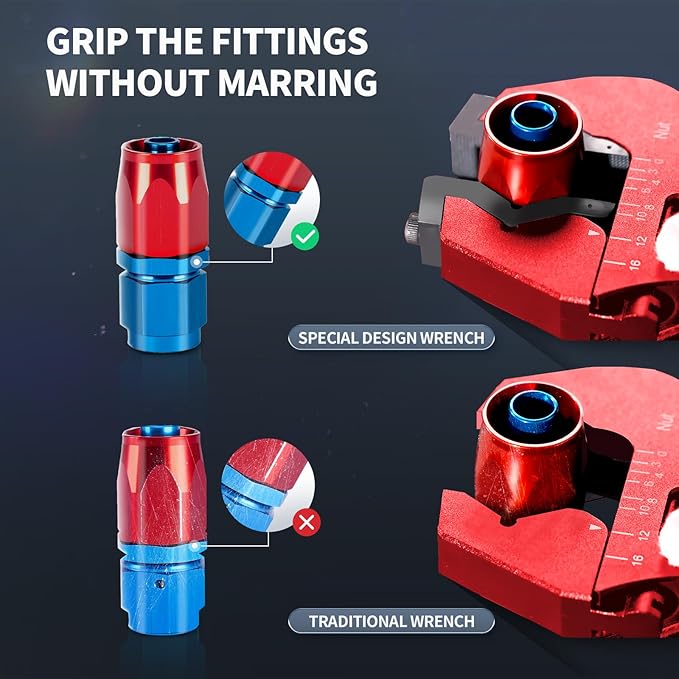 AOOSEDOO AN Fitting Wrench AN Fitting Tool AN Hose Fitting Wrench For 3AN-16AN Fittings Lightweight Aluminum Red (With Anti-scratching Jackets)