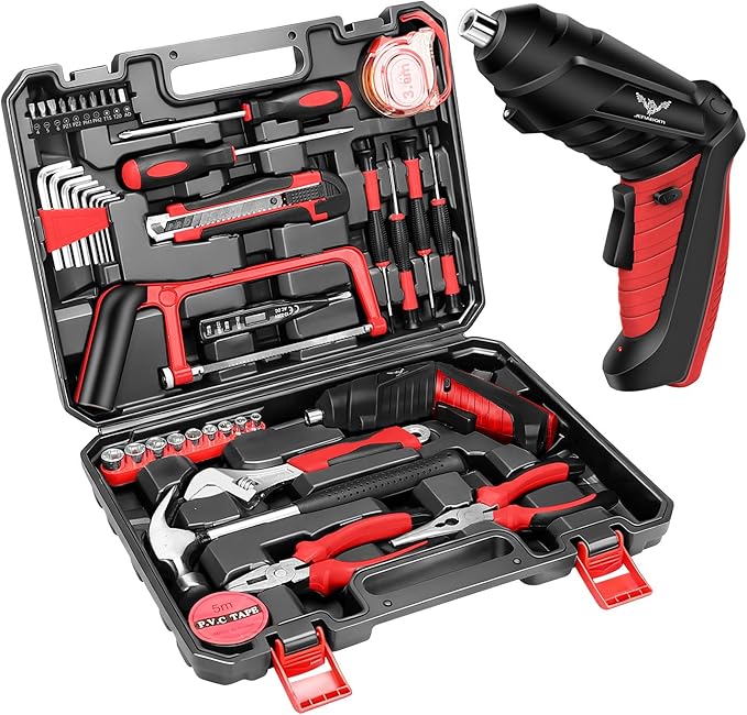 Electric Screwdriver with Tool Kit, 43 PCS Home Tool Set with Cordless Drill Driver, Hand Tool Kits for Home Office DIY Tools