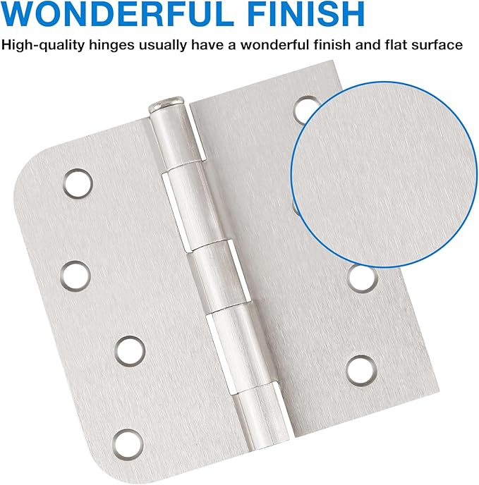 12 Pack Black Door Hinges 4 Inch Interior Hinge Satin Nickel Door Hinges 4 Inch Square Rounded 5/8" Radius Corner Hinge for Doors Reversible Full Mortise Combination Doors Hardware