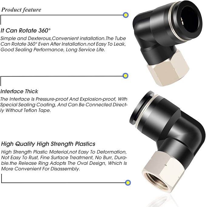 TAILONZ PNEUMATIC Female Elbow 5/16 Inch Tube OD x 1/8 Inch NPT Thread 90 Push to Connect Fittings PLF-5/16-N1 (Pack of 2)