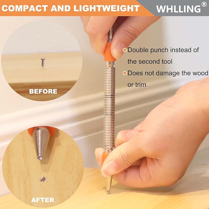 4 Pieces Dual Head Nail Setter, Dual Head Center Punch, Door Hinge Pin Removal Tool and Cold Chisel, Spring Nail Set, Spring Loaded Punch（1/8-in, 3/32-in, 3/16-in, 1/16-in, 5/16-in, 1/8-in）