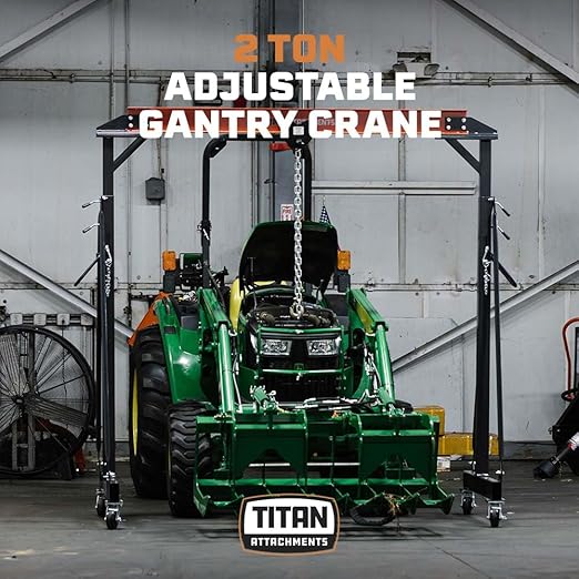 Titan Attachments Adjustable Gantry Crane, 2 Ton Capacity, Shop Lift Hoist Rated 4,000 LB, Portable Design with Locking Wheels, Adjustable Height up to 12 FT, Durable Steel Construction, Frame Only