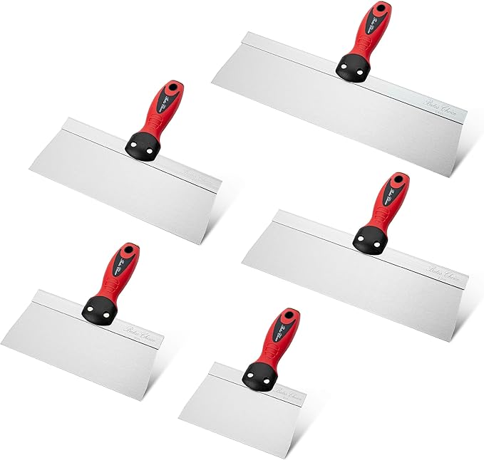 Bates Stainless Steel Putty Knife Set - 5 Pack, 14", 12", 10", 8", 6" Drywall Knives, Scraper Tool