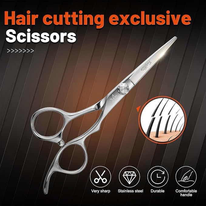 High-end Professional Extremely Very Sharp Barber Hair Cutting Scissors Hairdresser Shears For Hair 5 Inch Haircut Scissor Made Of Stainless Steel Alloy For Hairdressing Salon and Home Use