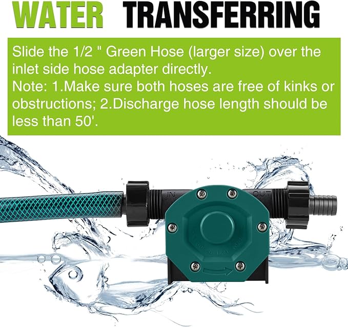 Self-Priming Mini Hand Water Transfer Drill Pump Kit with Water Hose & Oil Hose for Home Water Oil Fluid Transfer