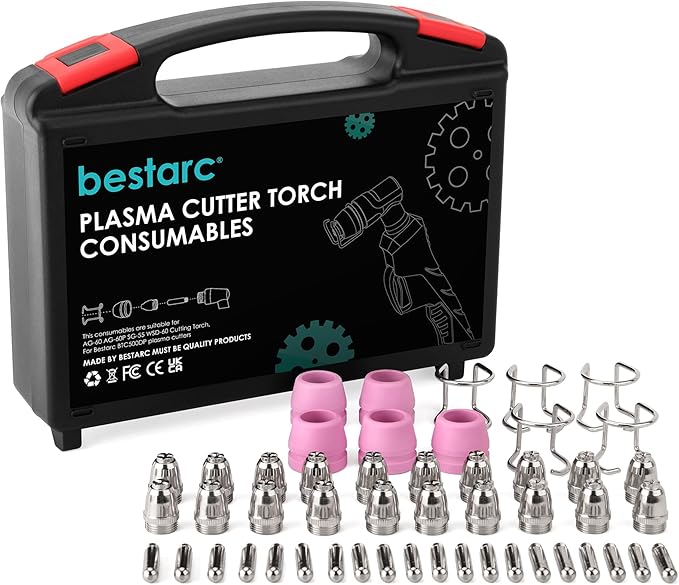 bestarc AG60P Plasma Cutter Torch Consumables, 50Pcs Cutting Torch Tip Nozzles Kit with Suitcase, For AG60 WSD60 AG60P and BTC500DP