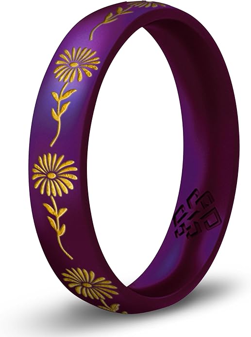 Knot Theory Birth Flower Silicone Ring for Women - 4mm Comfort Fit Wedding Band Engagement Ring