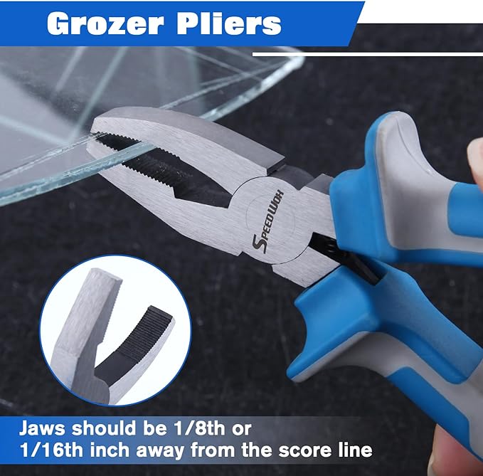 SPEEDWOX 6" 3Pcs Glass Running Pliers Glass Breaking Pliers and Breaker Grozer Pliers Glasses Cutting Pliers Set with 2 Pair of Rubber Tips Key Fob Pliers for Stained Glass Cutter