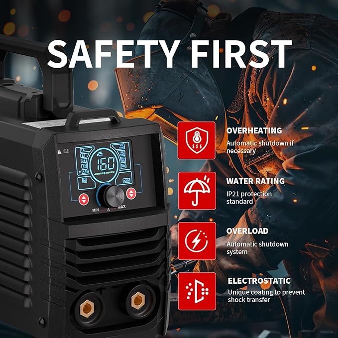 PONEY 110v/220v Portable Stick Welder - Large LED Display 160Amp MMA/Lift TIG 2-in-1 Welding Machine with Hot Start Arc force and Anti-Stick, VRD, Synergic Control IGBT Inverter ARC Welder Machine