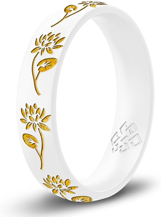 Knot Theory Birth Flower Silicone Ring for Women - 4mm Comfort Fit Wedding Band Engagement Ring