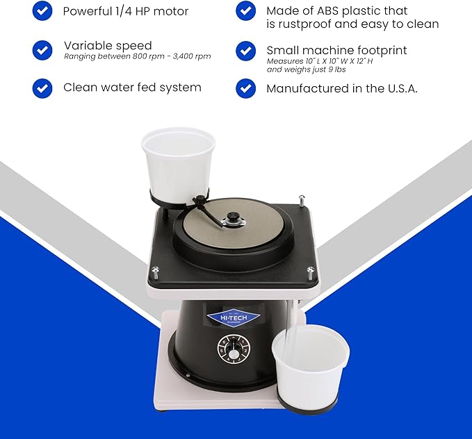 Hi-Tech Diamond 6" All-U-Need Lapidary Equipment, Flat Lap - Grinder Tool & Rock Polisher, Variable Speed Motor, Includes Rock Polishing Kit for Stones, Minerals, and Gem Shaping