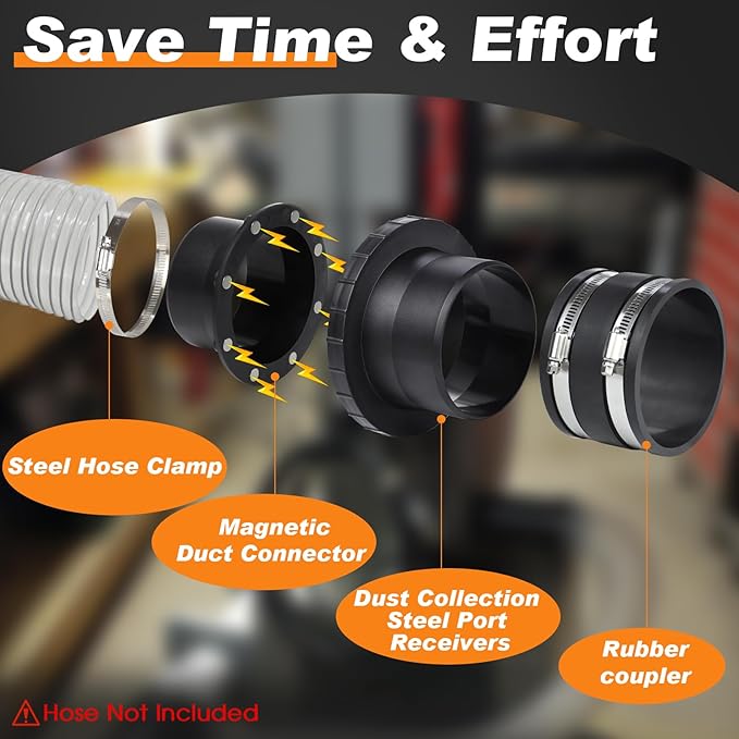 Magnetic Dust Collection Fittings for 4"&2-1/2??Dust Collectors Woodwork Shop Vacuum Hose,Two-to-Multi Magnetic Dust Collector System w/2PK Mag Connector+6Set 4"&2.5" Couplers,Quick Hose to 6 Machines