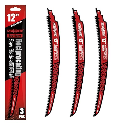 ANGELSWORD 12 Inch Arc Edge Reciprocating Saw Blade, 6TPI Sawzall Blade, Wood Pruning Saw Blade for Tree Trimming, Wood Cutting, 3 Pack