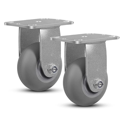 4"x 2" Heavy Duty Caster, Thermoplastic Rubber Wheels(Crown Tread)- 350 Lbs Per Casters, Plate Caster for Furniture Platform Trucks Workbench(2 Pack Rigid)