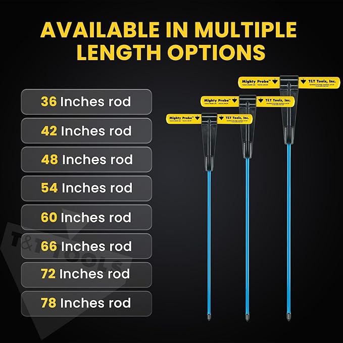 T&T Tools 48-Inch Mighty Probe Insulated Metal Soil Probe ??3/8" Metal Round Rod, Heavy Duty Design for Easy Penetration & Withdrawal, Soil Testing & Landscaping Tools, T-Handle, USA-Made-6 Pack