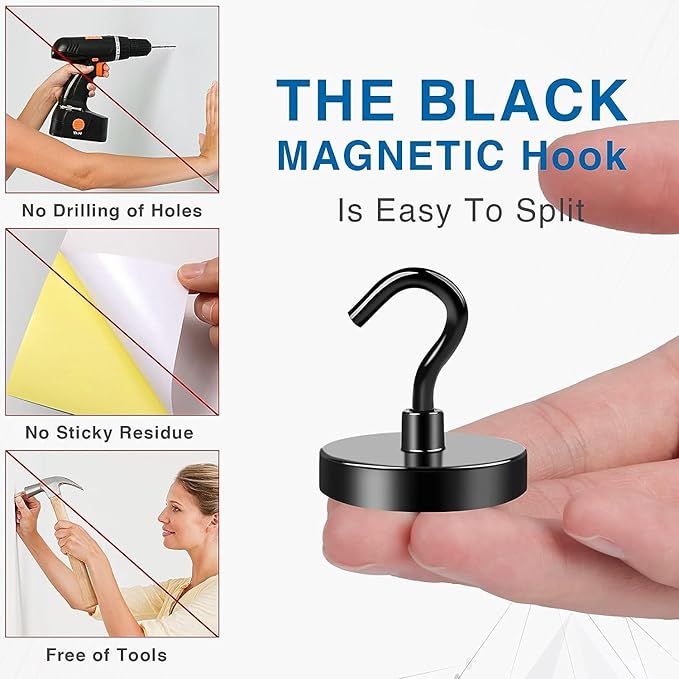 LOVIMAG Magnetic Hooks,120lbs Magnetic Hooks for Cruise Cabins, Cruise Essentials Must Haves for Travel, Strong Magnets with Hooks for Hanging, Heavy Duty Magnets with Epoxy Coating-12 Pcs