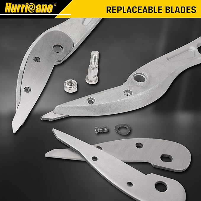HURRICANE 12 Inch Aluminum Tin Snips with Replaceable Blades. Straight Cut Metal Shears for HVAC, Sheet Metal & Vinyl Siding. Lightweight Aluminum Metal Cutter with Large Glove-Friendly Handles