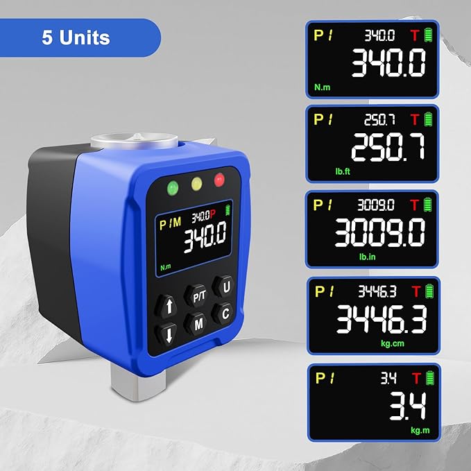 1/2" Drive Digital Torque Wrench Adapter- 12.5-250.7 Ft-lb / 17-340 Nm, Digital Torque Adapter 짹2% Accuracy, Colour LCD Display, 1/4??& 3/8??Adapters for Car & Motorcycle Maintenance