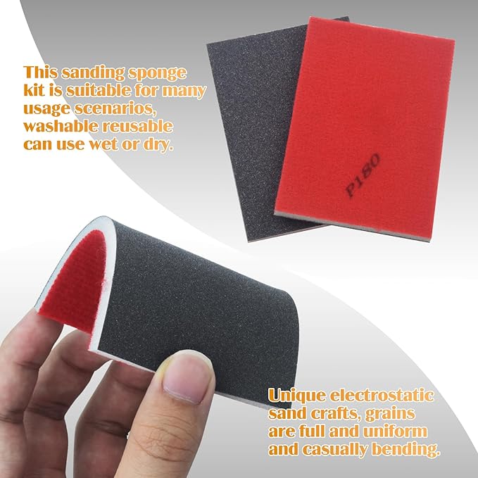 20 Pcs 180 Grit Sanding Sponge, Wet Dry Sanding Block Sandpaper Sponge, Soft Foam Sand Block Washable & Reusable Sanding Pads for Metal Wood Drywall Polishing