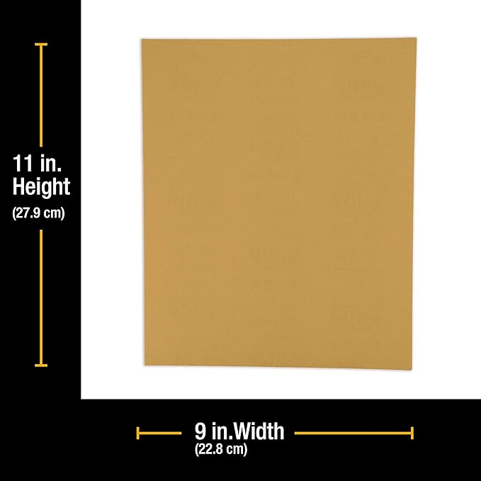 Dura-Gold Premium 9" x 11" Gold Sandpaper Sheets, 400 Grit (Box of 10) - Wood Furniture Woodworking, Automotive Paint, Full-Size Cut to Use on 1/4, 1/3, 1/2 Sheet Finishing Sanders, Hand Sanding Block