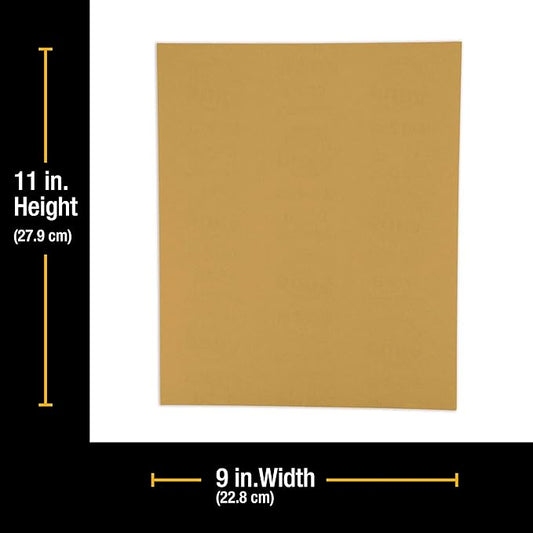 Dura-Gold Premium 9" x 11" Gold Sandpaper Sheets, 400 Grit (Box of 10) - Wood Furniture Woodworking, Automotive Paint, Full-Size Cut to Use on 1/4, 1/3, 1/2 Sheet Finishing Sanders, Hand Sanding Block