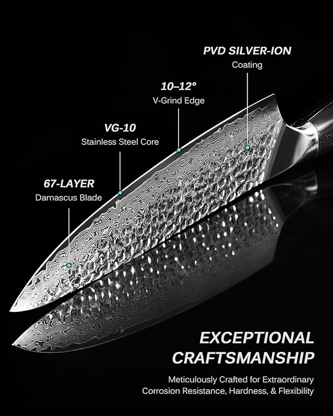 KYOKU Knife Set, Shogun Gin Series 2pc Japanese Style Kitchen Knife Set, 7" Boning 8" Chef Knife with Silver Ion Blade Sheath Gift Box, Sharp Damascus Stainless Steel Knives for Meat Vegetable