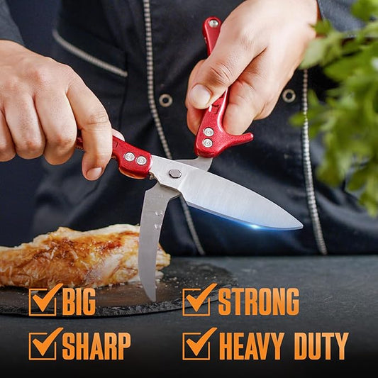 Poultry Shears Heavy Duty Professional, Turkey Shears for Chicken & Bone Cutting, Meat Cutting Scissors, Spring-Loaded Multi-purpose Kitchen Scissors, Dishwasher Safe, Non-Slip Handle ??Silver