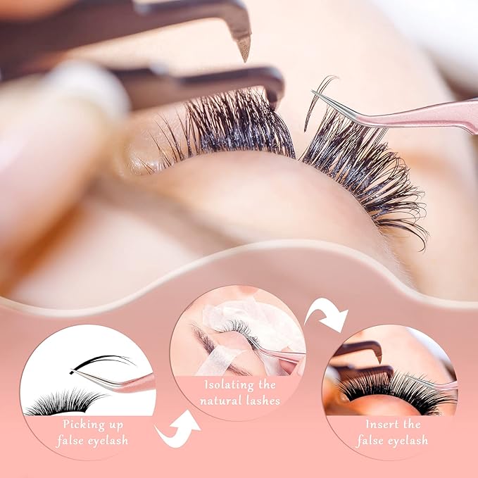 Mudder 6 Pcs Lash Tweezers High Precision Eyelash Tweezers for Lash Extension, Straight and Curved Tip, Stainless Steel for Volume Eyelash Cluster Tools Girls Women Beginners(Rose Gold)