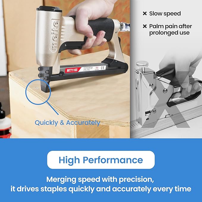 meite MT7116S Pneumatic Upholstery Stapler 22 Gauge 71 Series 3/8" Crown Industrial Fine Wire Stapler with Safety