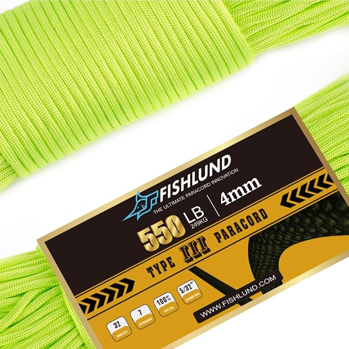Paracord 550 lb, 7 Strand Paracord Rope 100ft 4mm, Nylon Parachute Cord for Camping, Neon Green