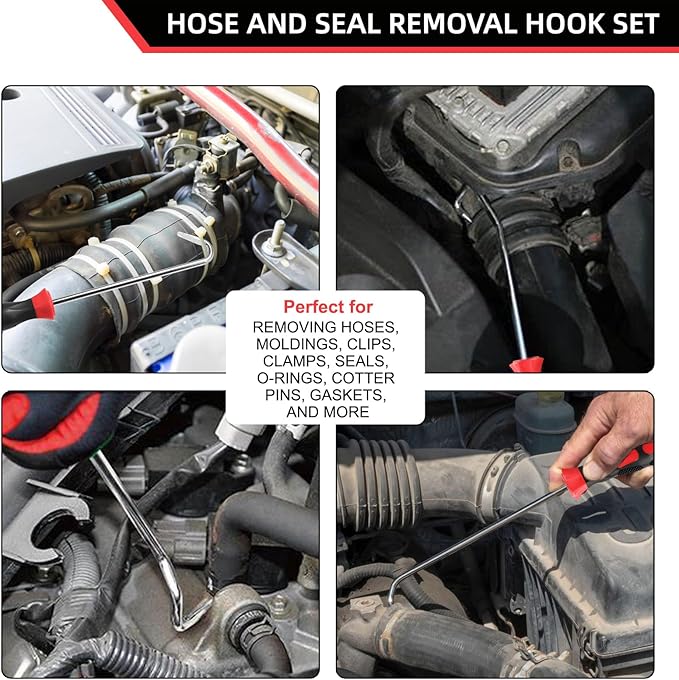 Hose Removal Hook Pick Set Pack of 6, 10" Hose Hook, Spoon, 8" Remover, Puller Tool for Radiator Hoses