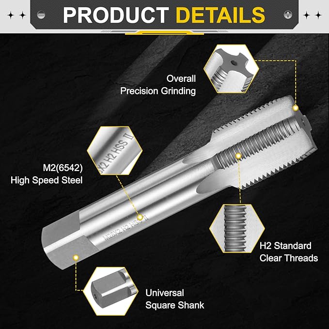 uxcell Hand Plug Tap M28 x 2 H2 Metric Thread Plug Style Taps Straight Flute Screw Tapping Threading Tool High Speed Steel HSS6542