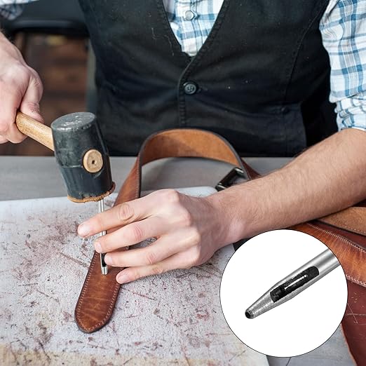 1MM Leather Hole Punch Tool [2PCS] - Metal Round Belt Hole Puncher Use for Leather Working & Belts & Watch Band & Paper & Plastic - [Silver Tone] Round Hollow Tools
