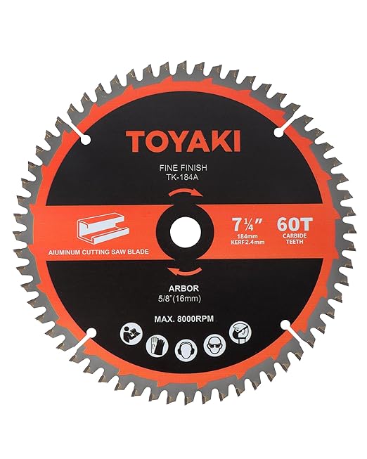 7-1/4-Inch Circular Saw Blade, TCG Aluminum Working 60-Tooth Ultra-Fine Finish Professional Saw Blade for Miter Saws Table Saws and Circular Saws, Arbor 5/8-inch(16mm)