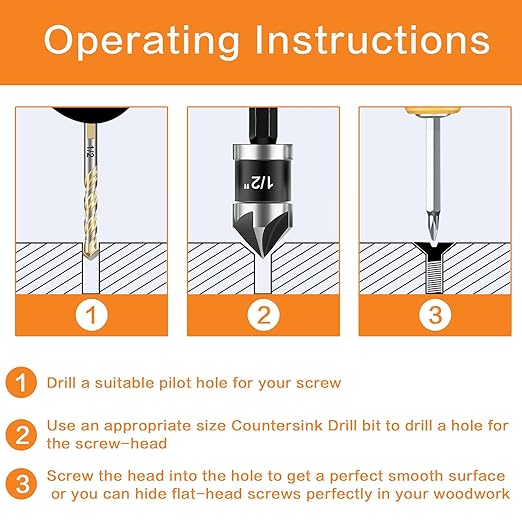5 Pcs Countersink Drill Bit Set, 82 Degree, 5Flute with 1/4??Quick Change Hex Shank, Sizes 1/4??to 3/4??for Metal, Wood & Plastic, Ideal for Carpentry, Metalwork, Plastic Fabrication