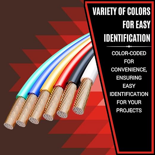 16 Gauge Wire Combo 6 Pack (600ft Total) 100ft Per Roll, 12V Low Voltage Automotive and Electrical Cable, Copper Clad Aluminum (CCA)