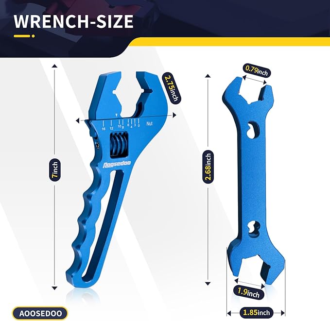 Adjustable AN Fittings Wrench AN Wrench for Hose Fitting Adapters AN Fitting Tool 3AN-16AN Lightweight Aluminum, Blue. With a Double Hose End Fittings Wrench 6AN Socket-AN8 B-nut Blue