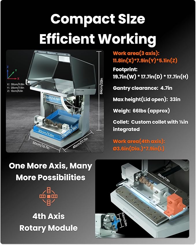 Carvera Air Desktop CNC Machine with 4th Axis and PCB Fabrication Pack, Compact Enclosed Mini CNC Router Mill, Quick Tool Changer Closed-Loop Control, User-Friendly CAM Milling,Cutting, DIY, Crafts