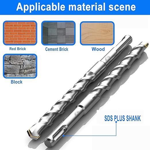 10-Piece 5/16" SDS Plus Drill Bits Rotary Hammer Drill Bit Set, Carbide Tipped for Drilling Concrete Cement Porcelain Tiles Ceramic Pots Stone Brick, Diameter 8mm, 160mm Long, SDS Plus Shank.