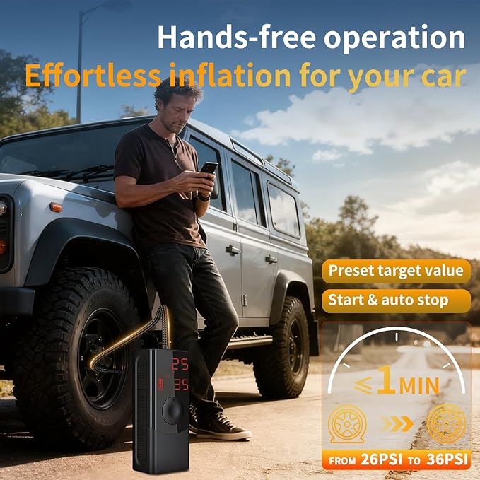 Cordless Tire Inflator Portable Air Compressor-Brighter & Bigger LED Light & Digital Pressure Gauge, 150PSI Faster Tire Inflator with Auto-Shut Off, Air Pump for Car Tires, Motorcycle, Bicycle, Ball