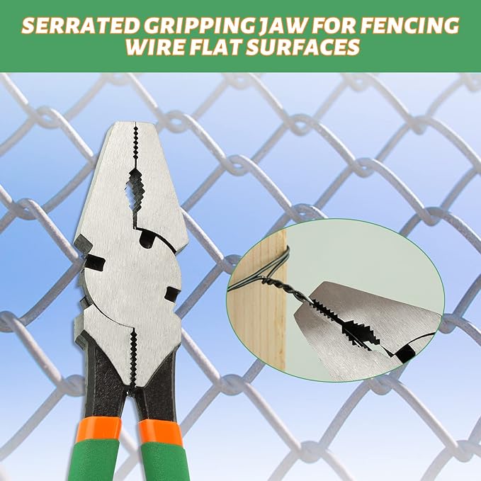 SPEEDWOX 11.5" Fencing Pliers Chain link fence Heavy Duty Square Nose Fence Pliers High-Leverage Fence Multi-purpose Fence Pliers Fence Pliers Tool Fence Cutter Staple and nail Puller Cutting Pliers