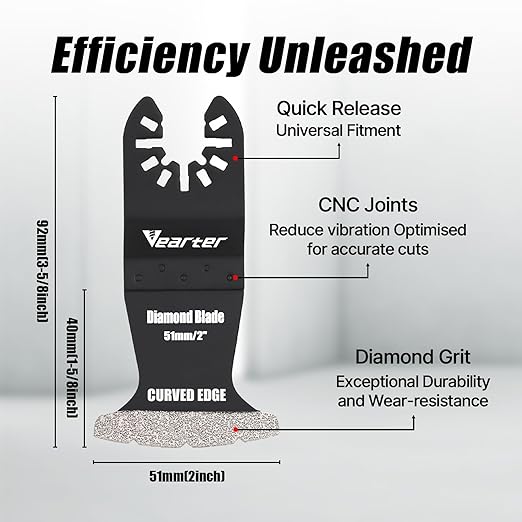 5PCS Diamond Oscillating Saw Blades, Universal Multitool Blades for Grit Grout Removal, Quick Release Multi Tool Kit for Tile, Air Brick, Cement, Concrete, Masonry