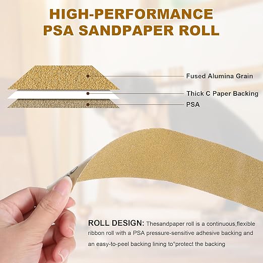 Total 20 Yards Long Continuous Roll Kit - 80 120 220 320 Grit PSA Longboard Sandpaper, 2-3/4" Wide - Self Adhesive Stickyback Sandpaper for Automotive, Woodworking, Hand Sanding Blocks