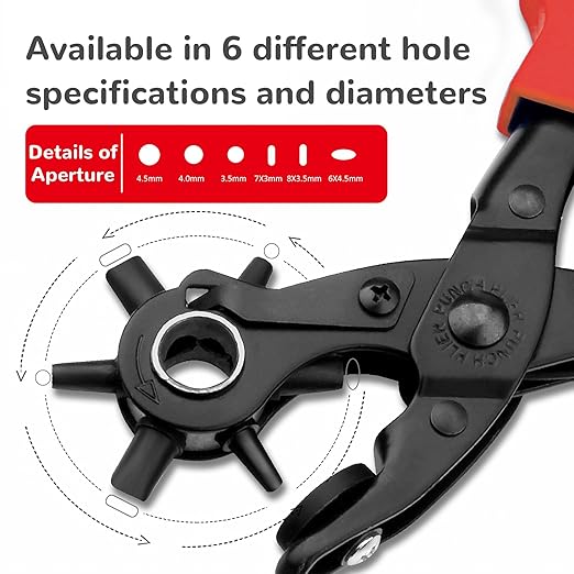 Leather Hole Punch,Belt Hole Puncher for Leather, Revolving Punch Plier Kit for Watches, Handbags, Punch Tool for Belts Diameter : 4.5/4 /3.5/3/2.5/2mm.
