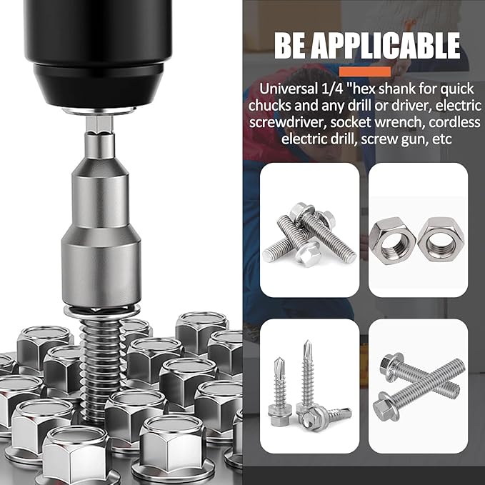 1/4 Inch Magnetic Nut Driver Bit Set, 12 Pcs Chrome Vanadium Steel Impact Drill Bits, Quick Change Socket Nut Driver Adapter with Hex Shank, 65mm Length
